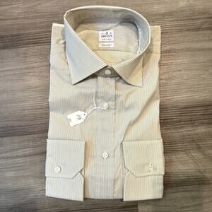 Truzzi Italy Beige Blue Hairline Stripe Long Sleeve Dress Shirt 40 15 3/4 NEW